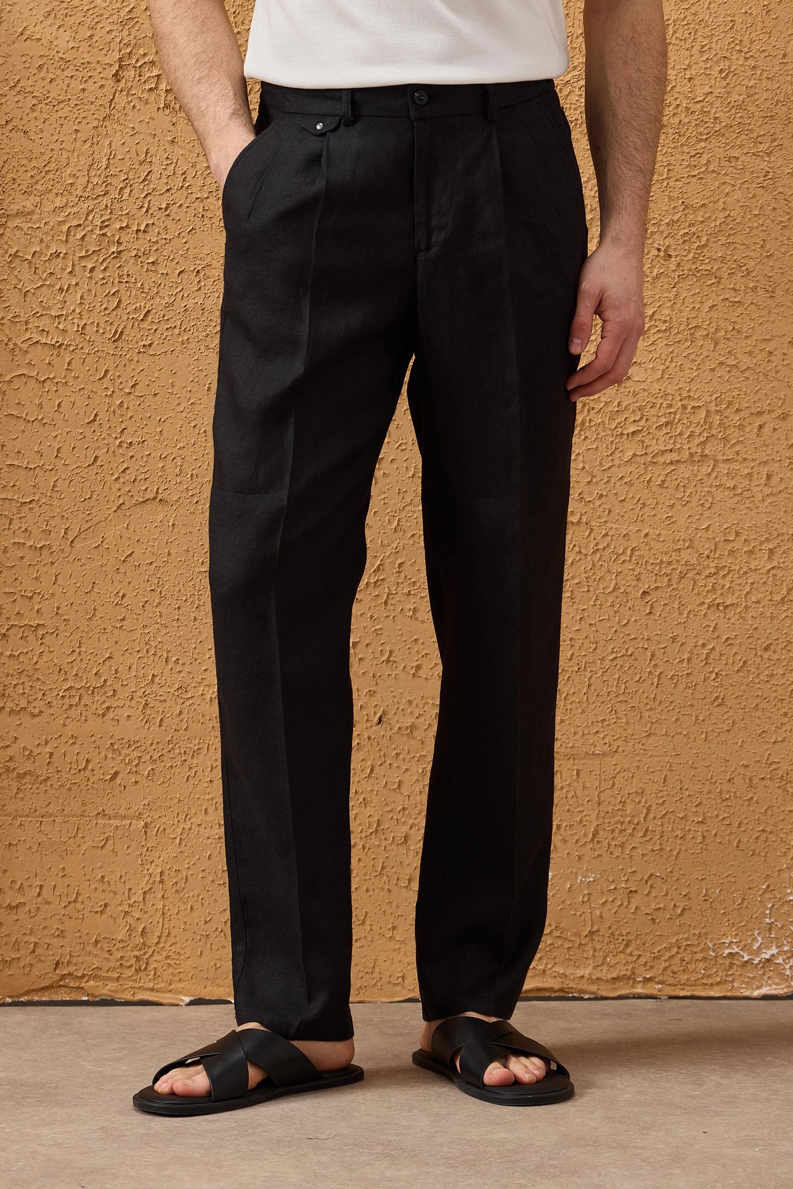Men’s Black Linen Smart Casual 2 Piece Suit Zip Front Safari Style Summer 6 Men’s Black Linen Smart Casual 2 Piece Suit Zip Front Safari Style Summer - Image 6