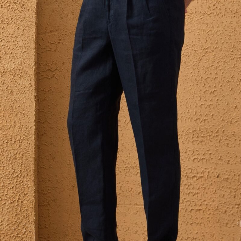 Men’s Navy Linen Smart Casual 2 Piece Suit Zip Front Safari Style Summer 14 2023 men s navy 100 linen pleated drawstring trousers relaxed straight fit happy gentleman 2 b384ec91 c439 4373 84fd 4051159c8648 scaled - stylecityinc