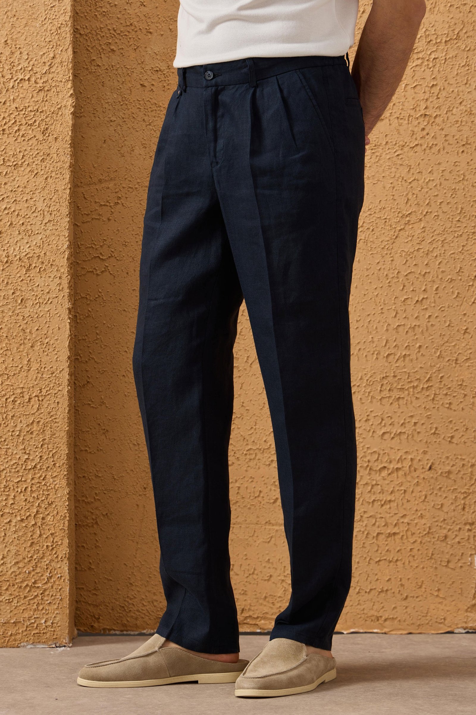 Men’s Navy Linen Smart Casual 2 Piece Suit Zip Front Safari Style Summer 6 Men’s Navy Linen Smart Casual 2 Piece Suit Zip Front Safari Style Summer - Image 6