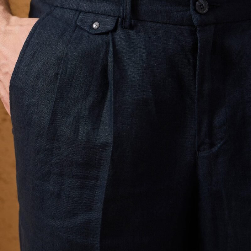 Men’s Navy Linen Smart Casual 2 Piece Suit Zip Front Safari Style Summer 15 2023 men s navy 100 linen pleated drawstring trousers relaxed straight fit happy gentleman 3 2620c8db fad7 4037 99c0 fb06f79fc8cb scaled - stylecityinc