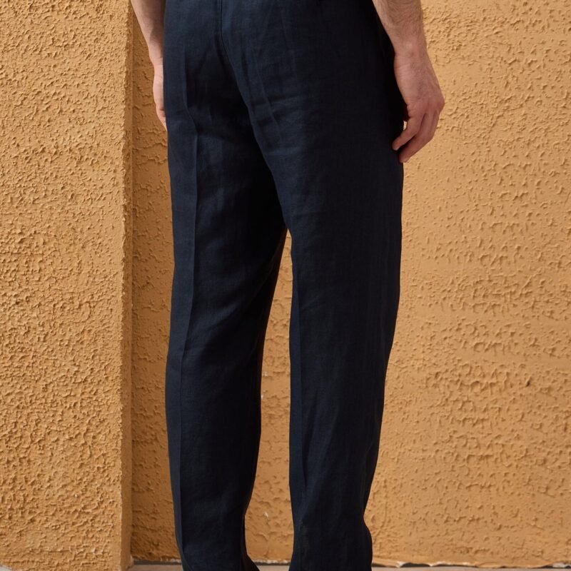 Men’s Navy Linen Smart Casual 2 Piece Suit Zip Front Safari Style Summer 16 2023 men s navy 100 linen pleated drawstring trousers relaxed straight fit happy gentleman 4 4b5db2e7 80f6 433f bce2 3f7550ab2cc5 scaled - stylecityinc