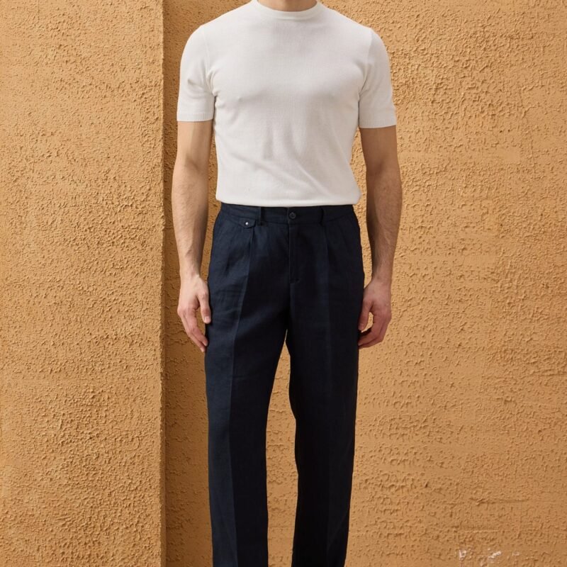 Men’s Navy Linen Smart Casual 2 Piece Suit Zip Front Safari Style Summer 13 2023 men s navy 100 linen pleated drawstring trousers relaxed straight fit happy gentleman 5 af3d5675 0a4a 4bc5 bf96 ade1c06552a2 scaled - stylecityinc
