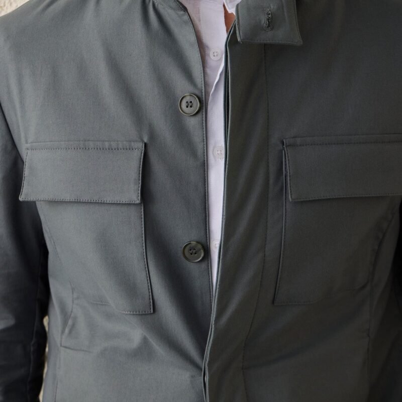 Men’s Sage Green Cotton Blend Safari Jacket & Beige Trousers Set Smart Casual Outfit 6 e2018 beige pleated smart casual trousers for men tailored classic fit happy gentleman 3 f0f44a6e 8905 4941 a1ba a9a091ce1a0e scaled - stylecityinc