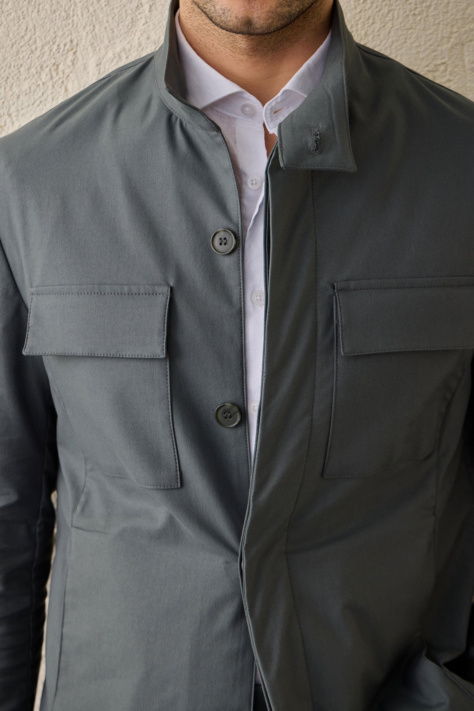 Men’s Sage Green Cotton Blend Safari Jacket & Beige Trousers Set Smart Casual Outfit 2 Men’s Sage Green Cotton Blend Safari Jacket & Beige Trousers Set Smart Casual Outfit - Image 2