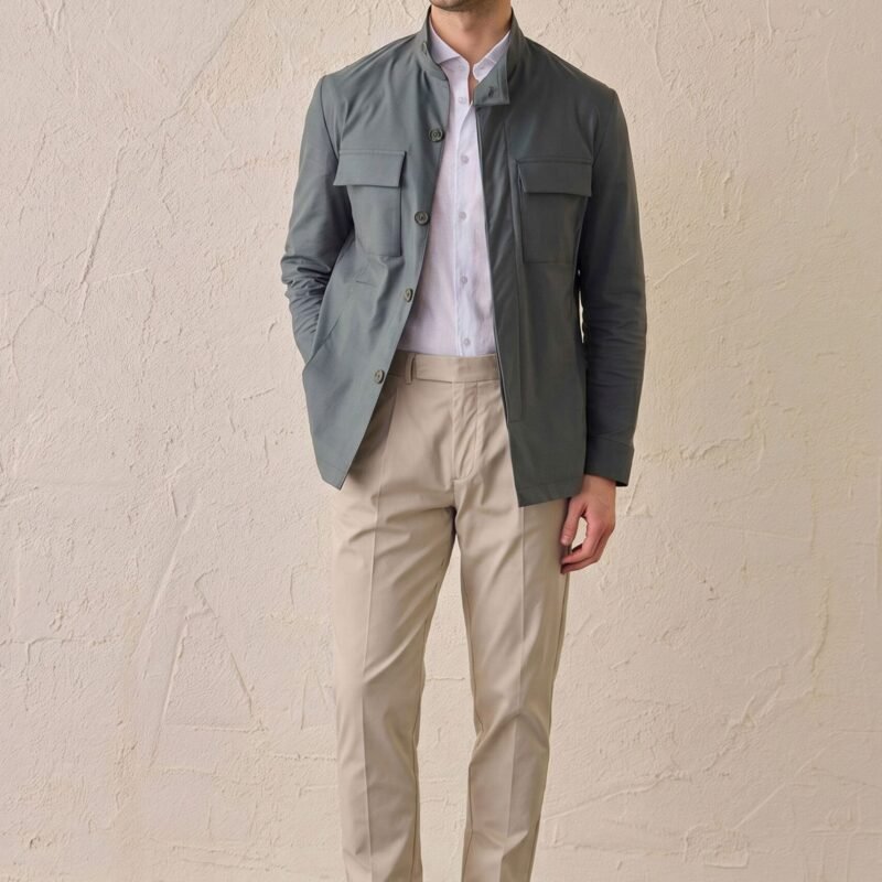 Men’s Sage Green Cotton Blend Safari Jacket & Beige Trousers Set Smart Casual Outfit 7 e2018 beige pleated smart casual trousers for men tailored classic fit happy gentleman 4 78a94cb5 23e8 4d9c 980b 0fd8f96f3de2 scaled - stylecityinc