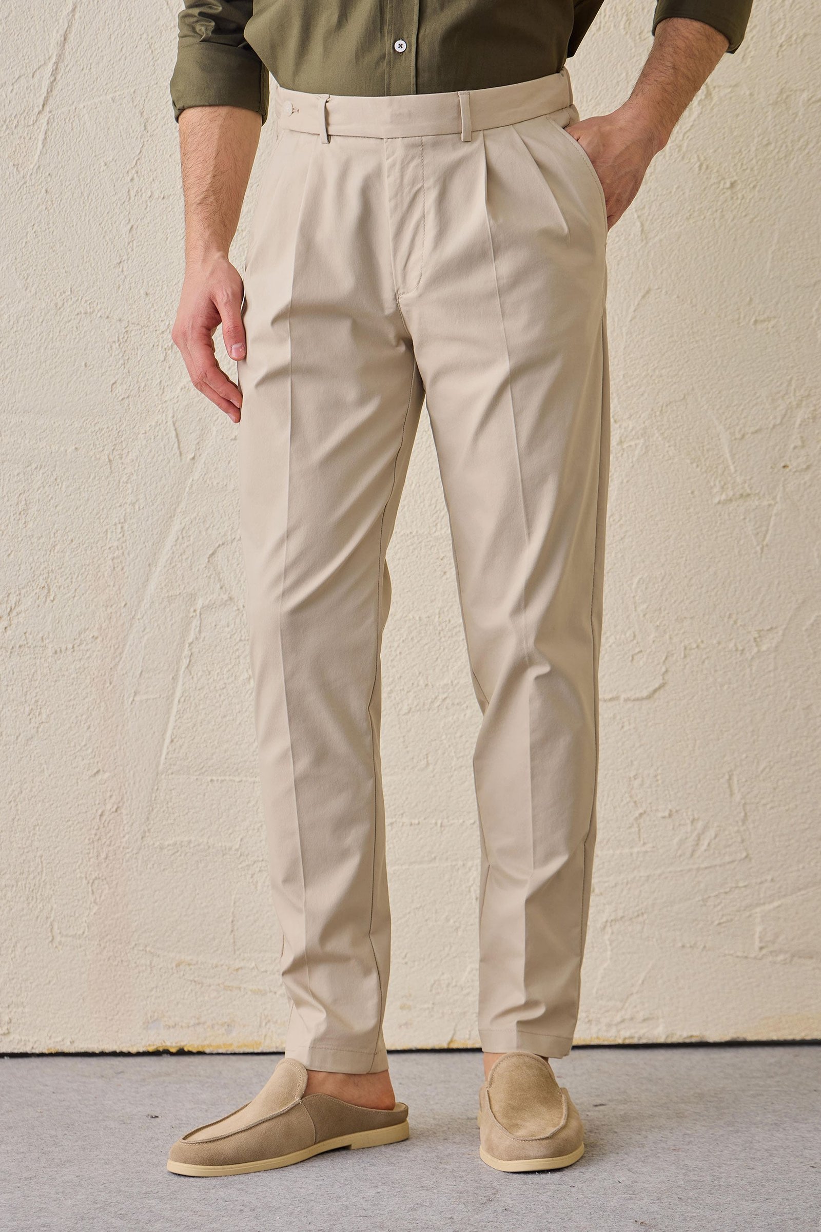 Men’s Sage Green Cotton Blend Safari Jacket & Beige Trousers Set Smart Casual Outfit 4 Men’s Sage Green Cotton Blend Safari Jacket & Beige Trousers Set Smart Casual Outfit - Image 4