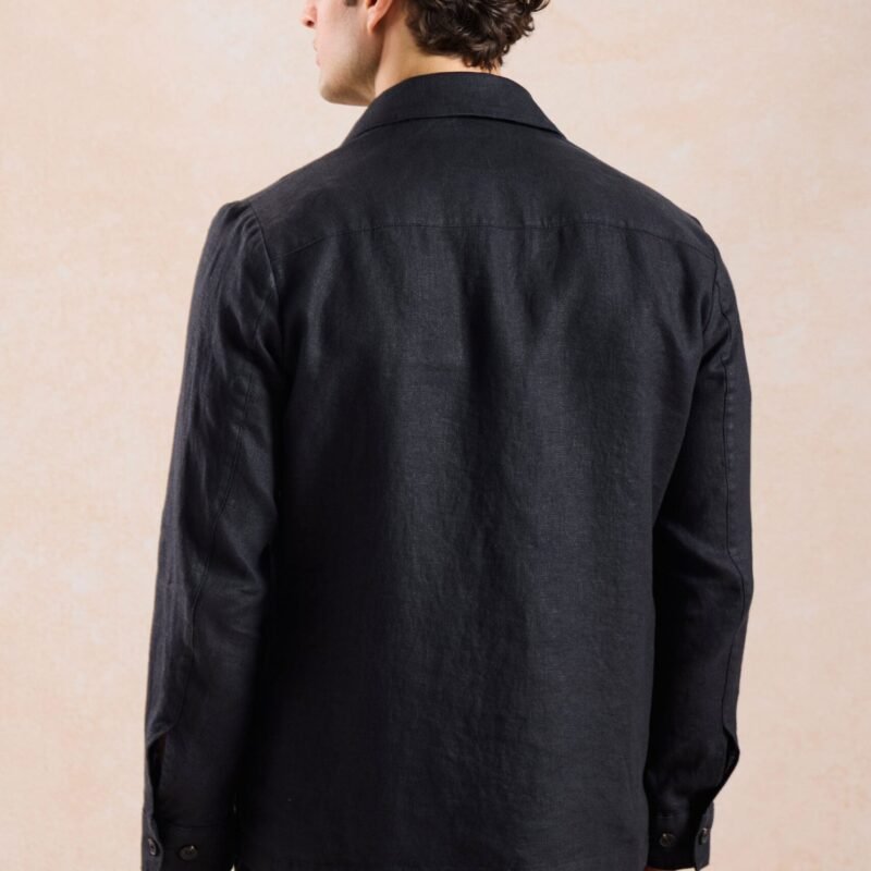Men’s Black Linen Smart Casual 2 Piece Suit Zip Front Safari Style Summer 12 e4014 men s black linen zip up shirt jacket lightweight summer suit happy gentleman 4 scaled - stylecityinc