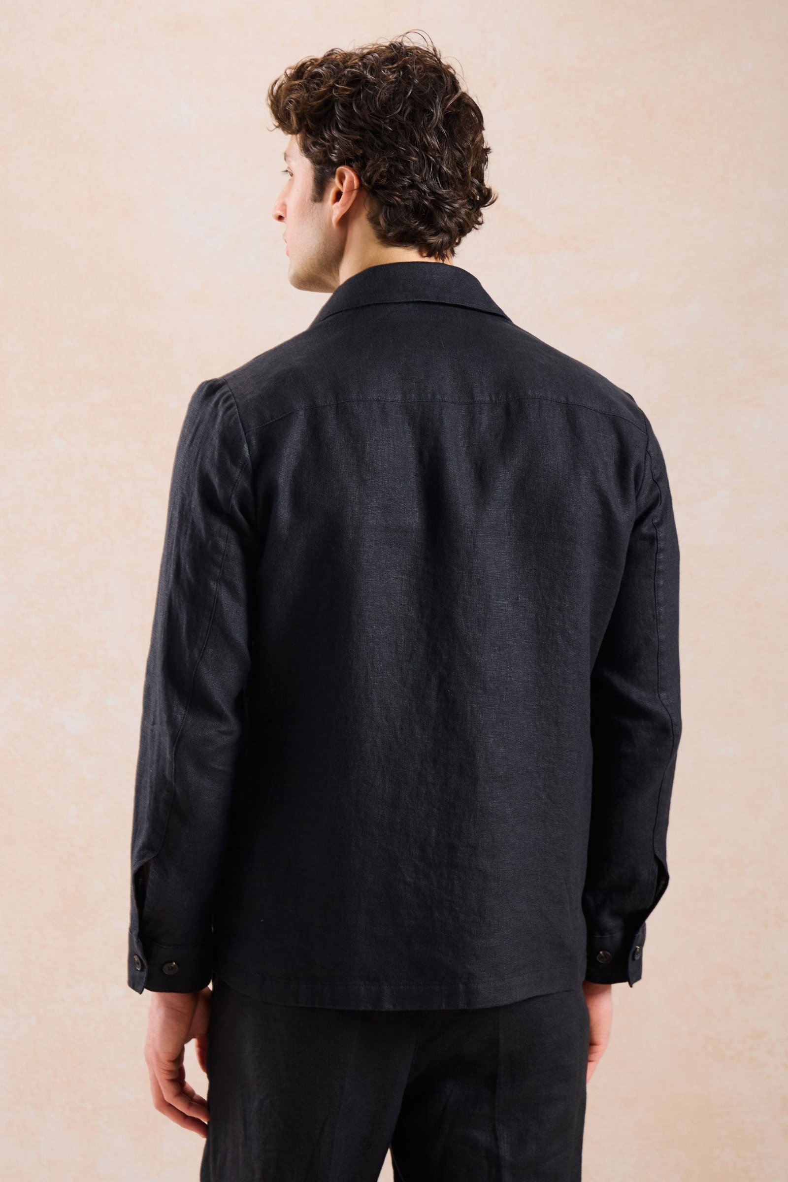 Men’s Black Linen Smart Casual 2 Piece Suit Zip Front Safari Style Summer 4 Men’s Black Linen Smart Casual 2 Piece Suit Zip Front Safari Style Summer - Image 4