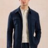 Men’s Navy Linen Smart Casual 2 Piece Suit Zip Front Safari Style Summer