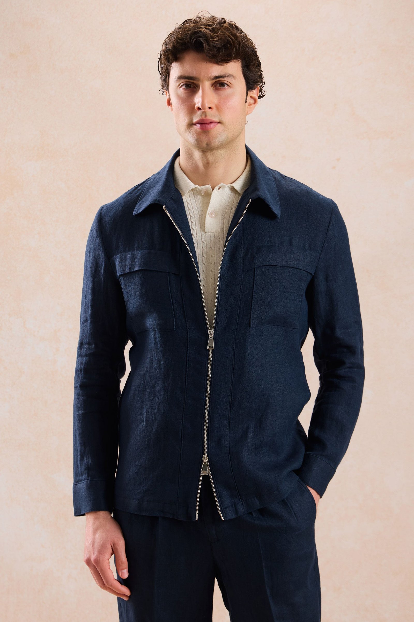 Men’s Navy Linen Smart Casual 2 Piece Suit Zip Front Safari Style Summer 9 Men’s Navy Linen Smart Casual 2 Piece Suit Zip Front Safari Style Summer - Image 9