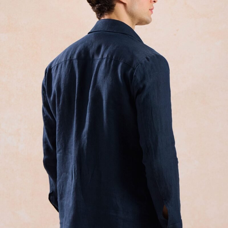 Men’s Navy Linen Smart Casual 2 Piece Suit Zip Front Safari Style Summer 12 e4014 men s navy linen zip up shirt jacket lightweight summer casualsuit happy gentleman 4 scaled - stylecityinc