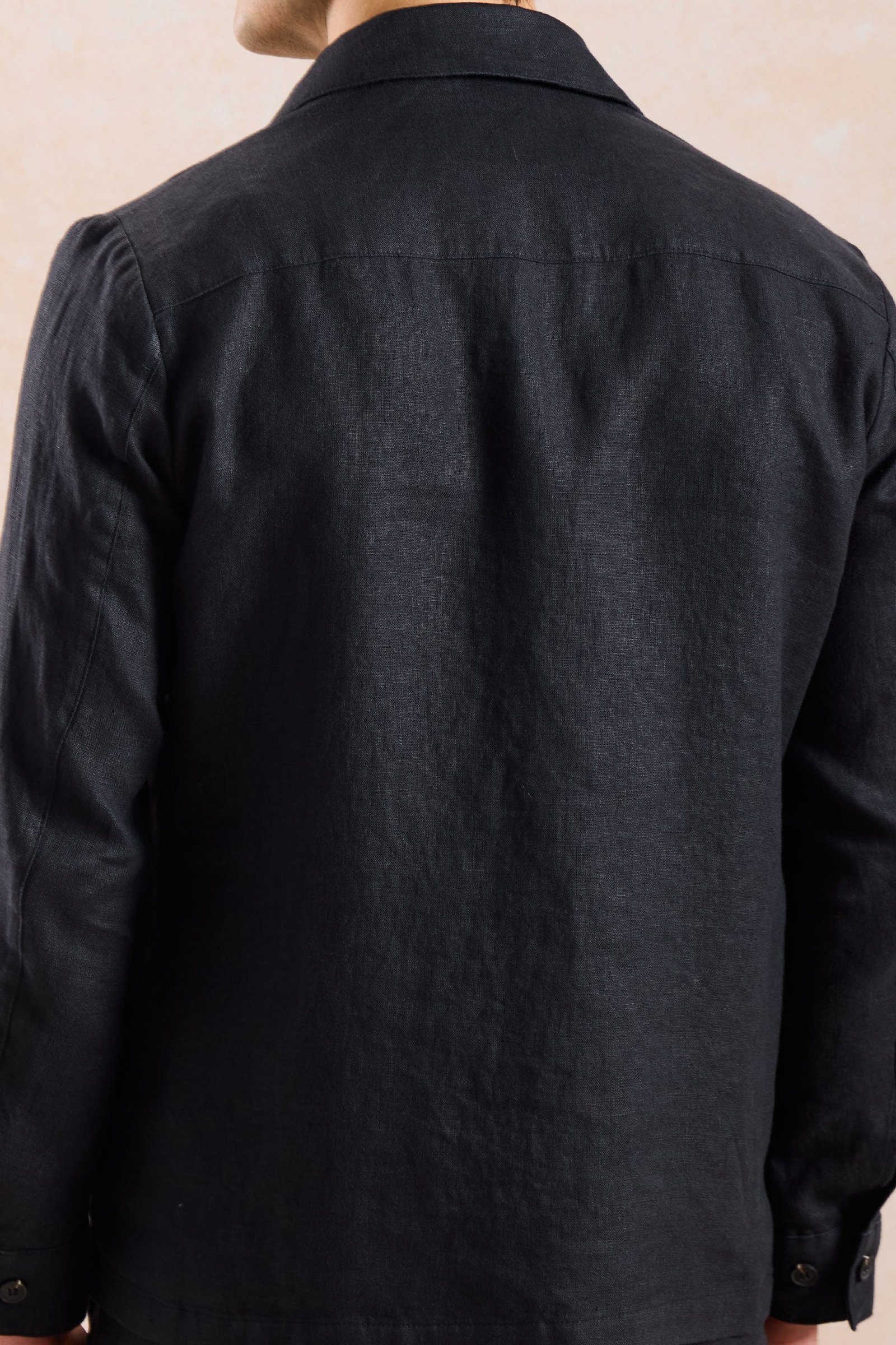 Men’s Black Zip Linen Jacket & Brown Trousers Set Smart Casual Summer Outfit 5 Men’s Black Zip Linen Jacket & Brown Trousers Set Smart Casual Summer Outfit - Image 5