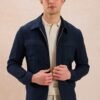 Men’s Navy Zip Linen Jacket & Beige Trousers Set Smart Casual Summer Outfit