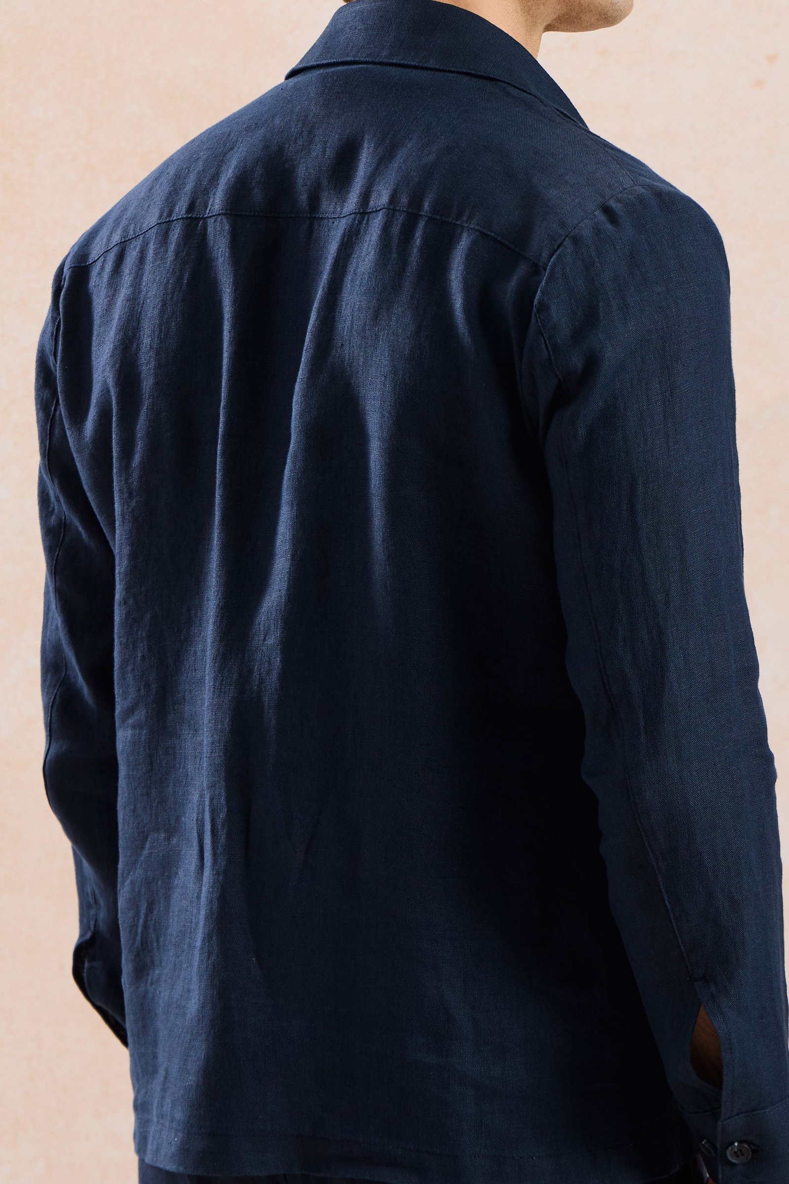 Men’s Navy Zip Linen Jacket & Sage Trousers Set Smart Casual Summer Outfit 4 Men’s Navy Zip Linen Jacket & Sage Trousers Set Smart Casual Summer Outfit - Image 4