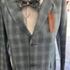 Men's Grey Plaid Slim Fit Blazer with Premium Glitter Bow Tie – Formal Wedding & Party Suit Jacket