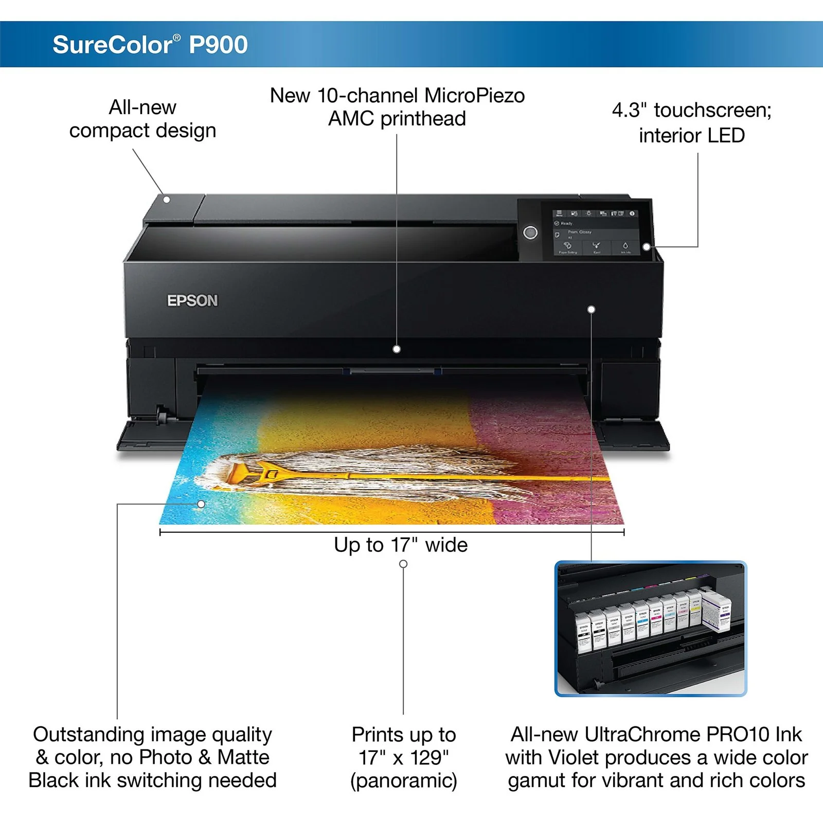 Epson SureColors SC‐P900 Large Format Printer Wi-Fi Inkjet Colour 5760 x 1440 DPI A3 (297 x 420 mm) Ethernet LAN 2 Epson SureColors SC‐P900 Large Format Printer Wi-Fi Inkjet Colour 5760 x 1440 DPI A3 (297 x 420 mm) Ethernet LAN - Image 2
